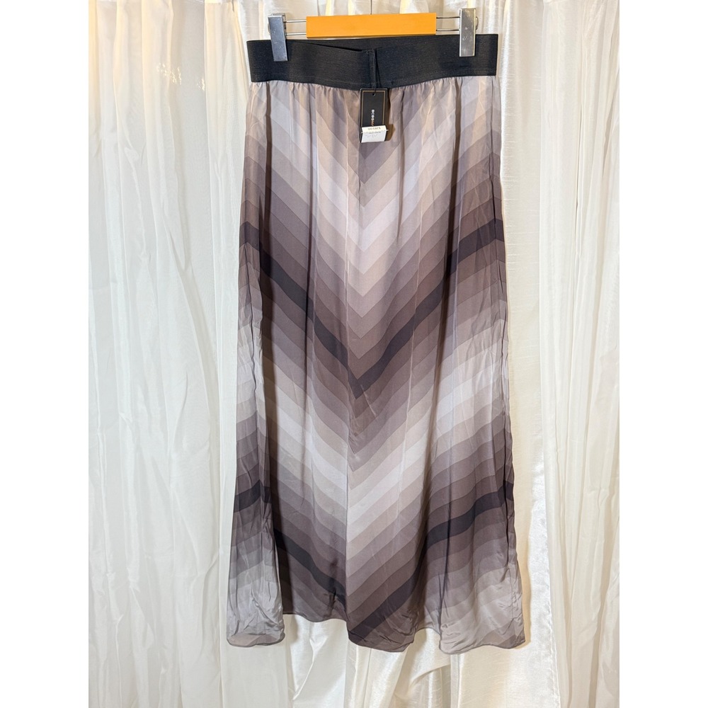 BCBGMAXAZRIA Maxi Skirt Womens Small Grey Ombre Chevron Elastic Waist OIV3B942